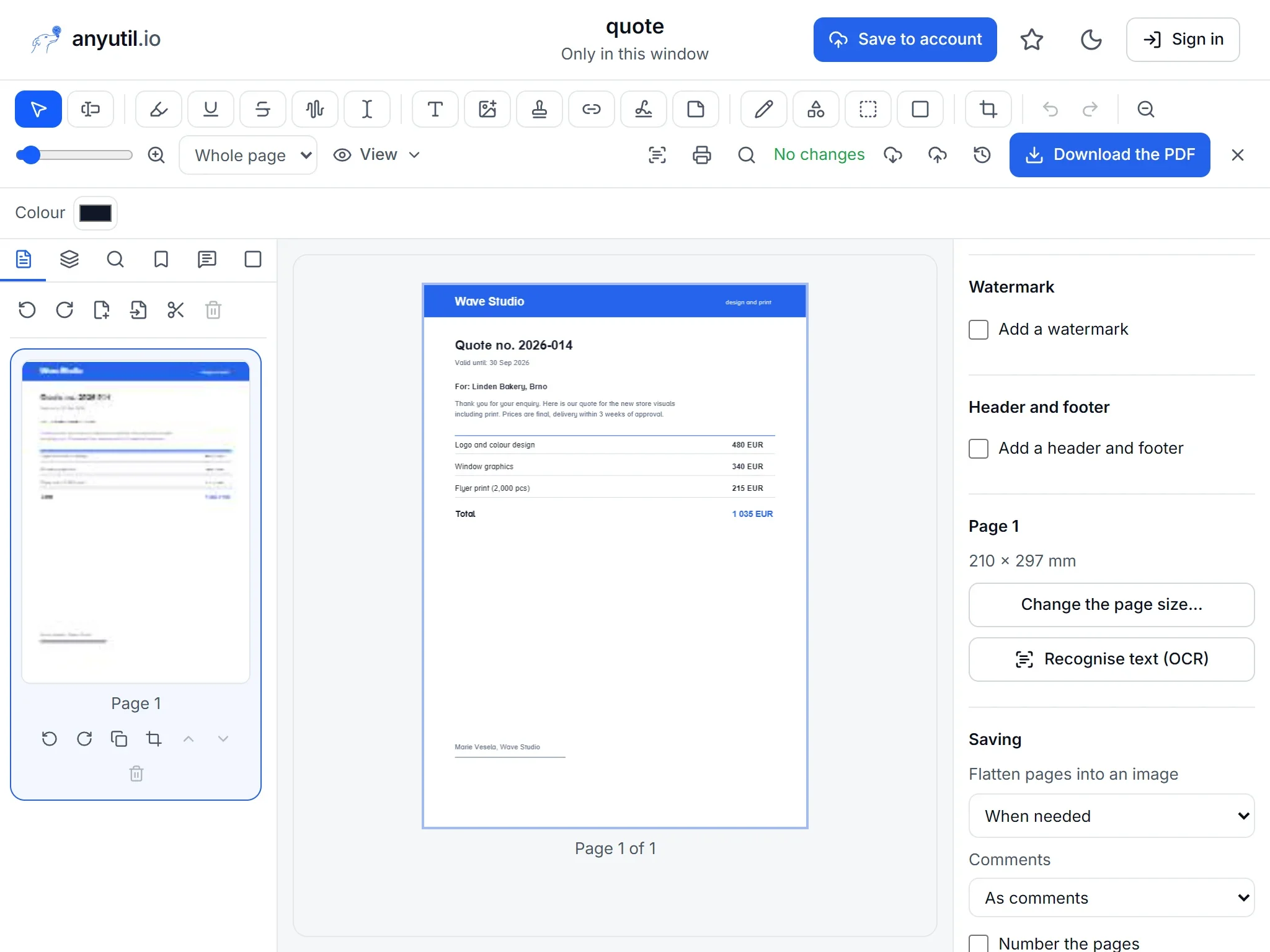 PDF editor interface