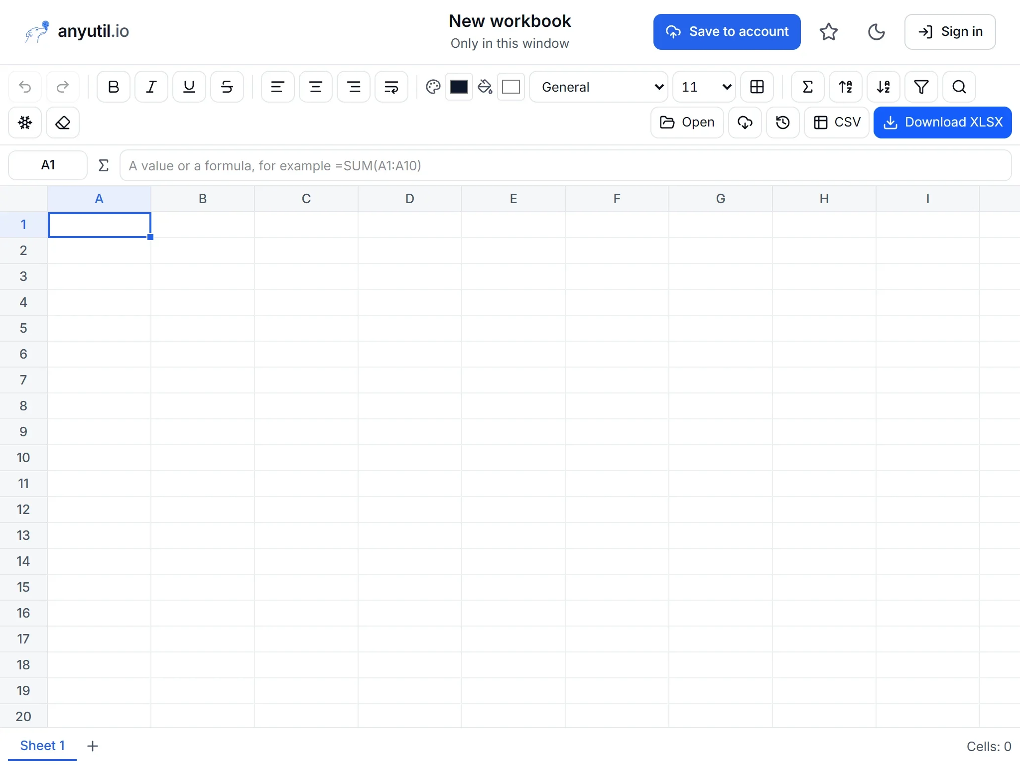 Spreadsheet editor interface
